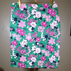 J. Crew Green and Pink Floral Mini Pencil Skirt Size 2